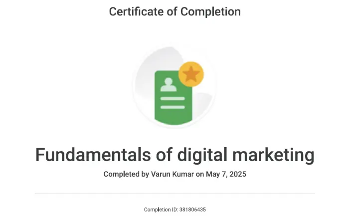 Google Skillshop Certificate Fundamental of Digital Marketing